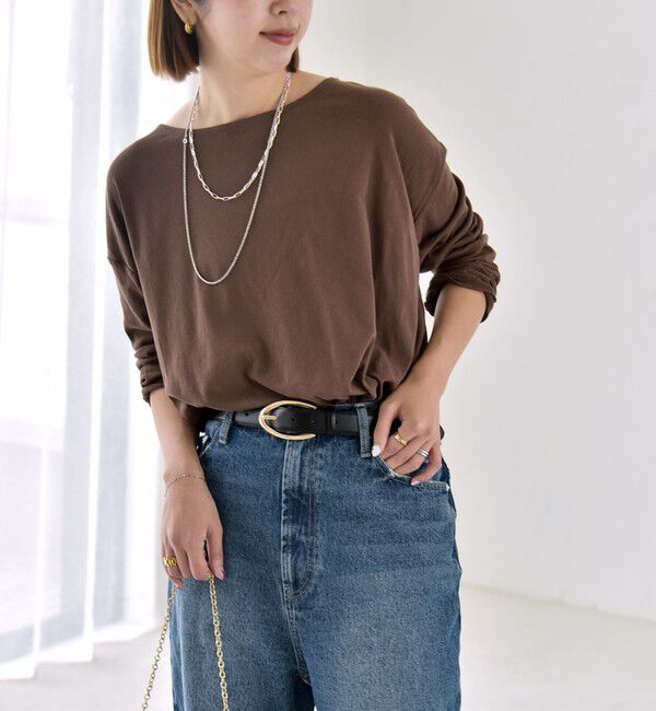 quaranciel「《予約》quaranciel:〈手洗い可能〉シアー コットン ボートネック ルーズ ロンTEE」|Tシャツ・カットソー|