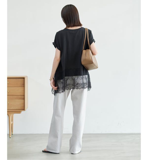 SLOBE IENA「《シリーズあり/追加》レースコンビハーフスリーブカットソー」|Tシャツ・カットソー|