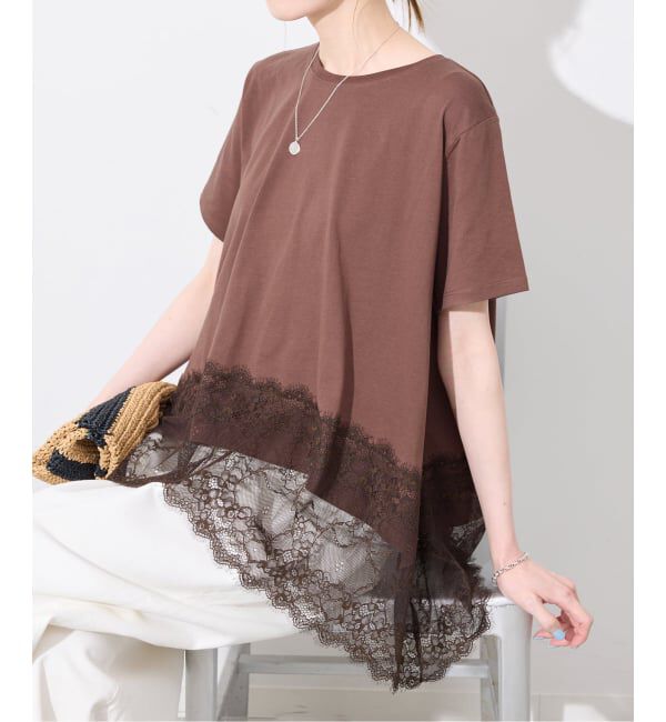 SLOBE IENA「《シリーズあり/追加》レースコンビハーフスリーブカットソー」|Tシャツ・カットソー|ブラウン