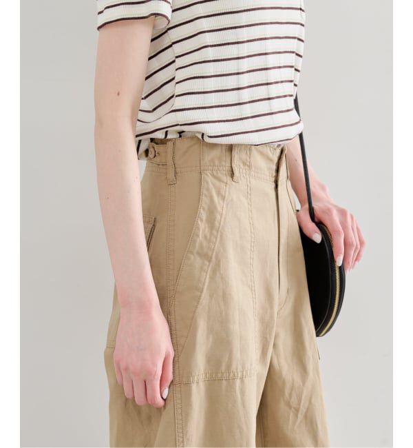U by SPICK&SPAN「《追加》コットリネンバレルレッグルーズベイカーパンツ」|カーゴ|