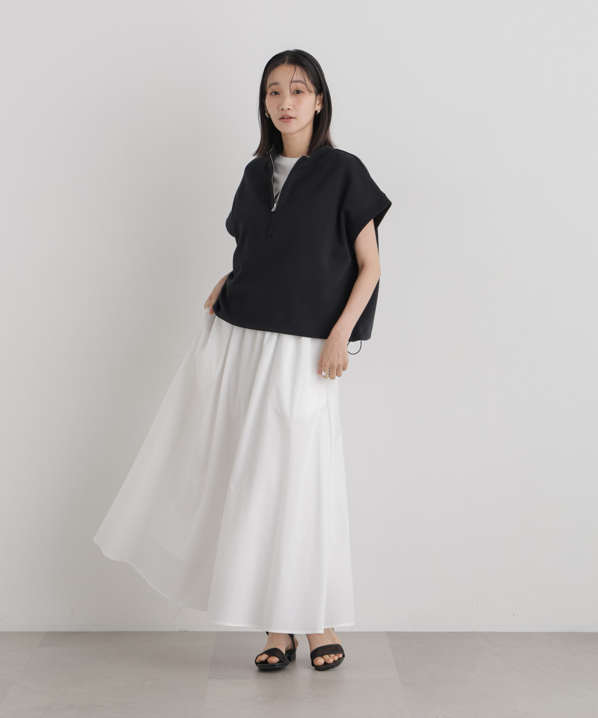 NANO universe「接触冷感ダンボールカットハーフジップトップス(セットアップ可)」|Tシャツ・カットソー|