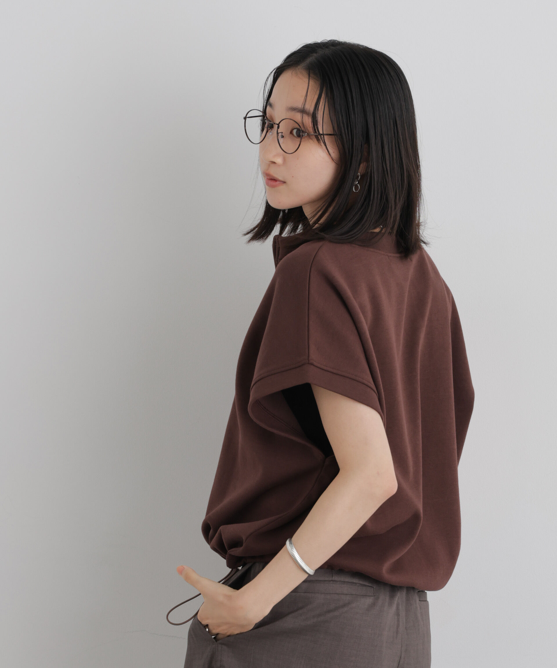 NANO universe「接触冷感ダンボールカットハーフジップトップス(セットアップ可)」|Tシャツ・カットソー|