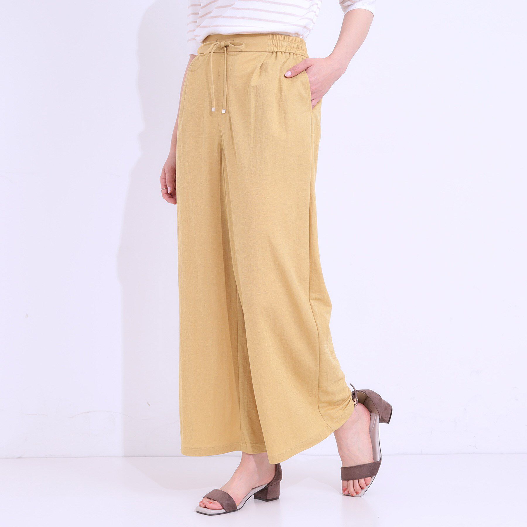 SHOO･LA･RUE「【洗える/着丈選べる/ひんやり】楽ちんなのにきれい見え カノコ タックワイドパンツ」|その他|