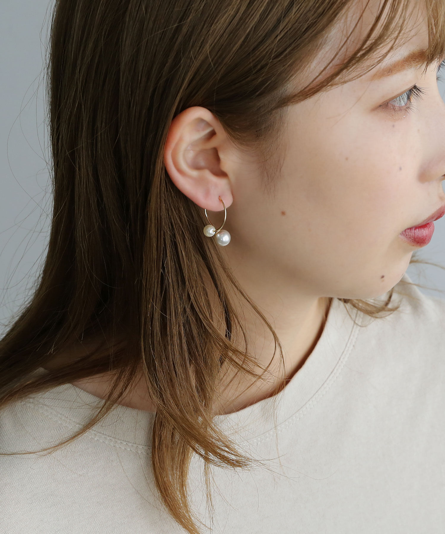  「ツインパール クロスフープピアス」|ピアス|