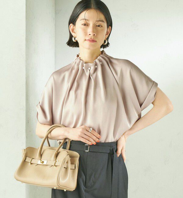 SHIPS for women「《一部予約》【一部WEB限定】〈手洗い可能〉パール モチーフ ネック ギャザー ドルマン ブラウス」|シャツ・ブラウス|