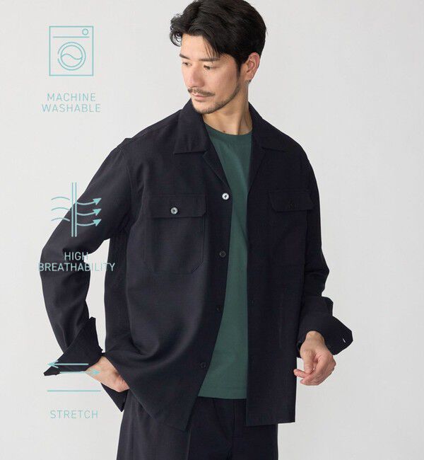 SHIPS「SHIPS:〈撥水/防しわ/洗濯機可能〉DOT AIR(R)オープンカラーシャツ(セットアップ対応)」|シャツ・ブラウス|ブラック