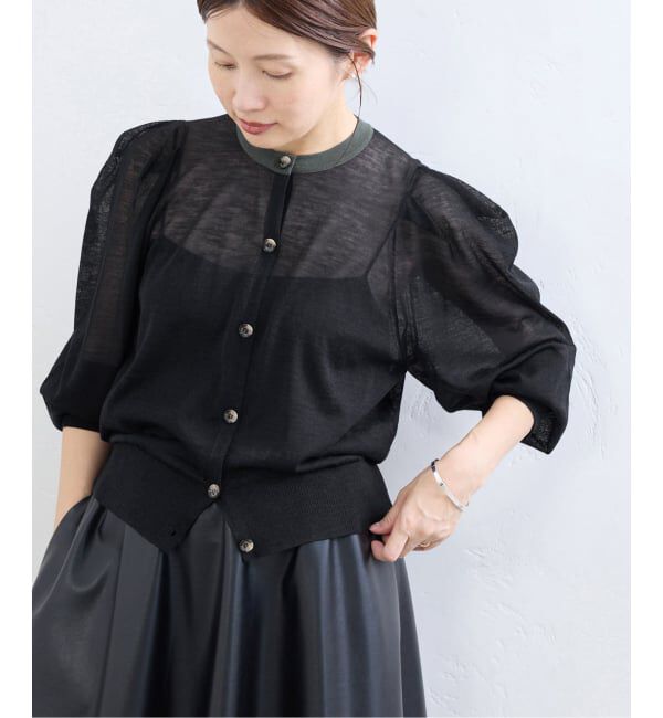IENA「《予約》LOWER/ローヴァー 18G Tucked power shoulder ニット  LW-77」|カーディガン|