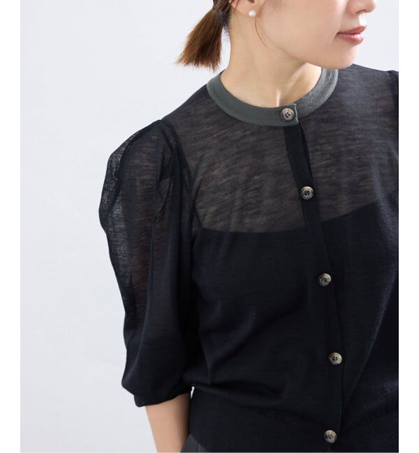 IENA「《予約》LOWER/ローヴァー 18G Tucked power shoulder ニット  LW-77」|カーディガン|