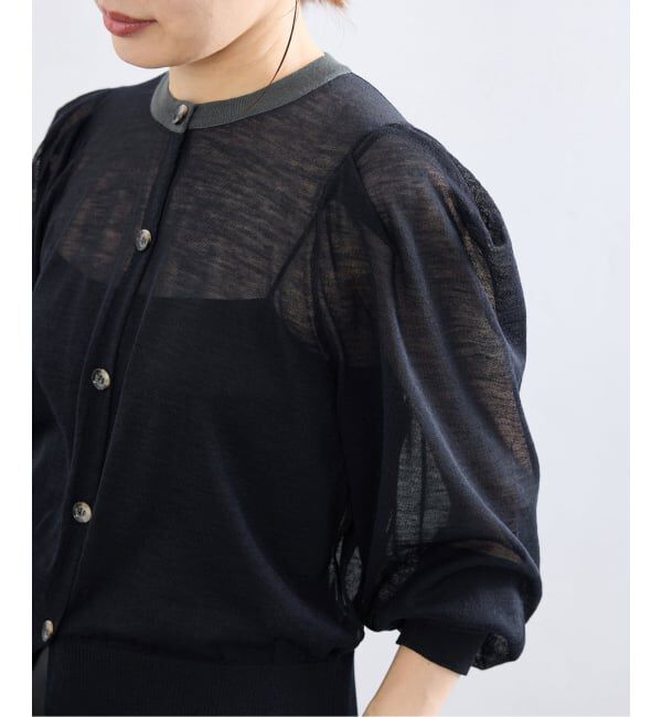 IENA「《予約》LOWER/ローヴァー 18G Tucked power shoulder ニット  LW-77」|カーディガン|