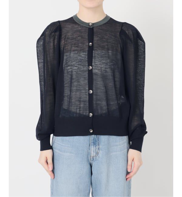 IENA「《予約》LOWER/ローヴァー 18G Tucked power shoulder ニット  LW-77」|カーディガン|
