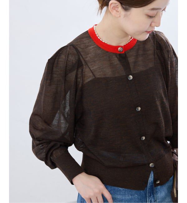 IENA「《予約》LOWER/ローヴァー 18G Tucked power shoulder ニット  LW-77」|カーディガン|