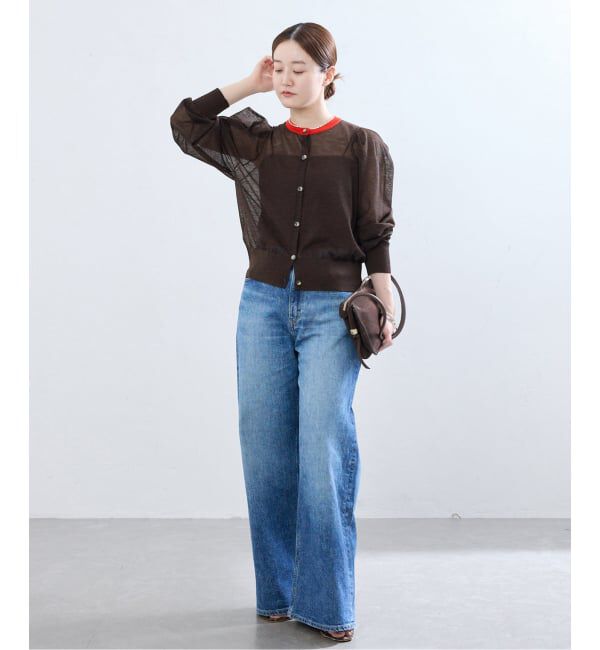 IENA「《予約》LOWER/ローヴァー 18G Tucked power shoulder ニット  LW-77」|カーディガン|