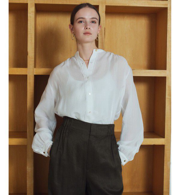 BEIGE,「【人気シリーズ】PAULINE / リネンヴィスコースレースブラウス」|シャツ・ブラウス|White