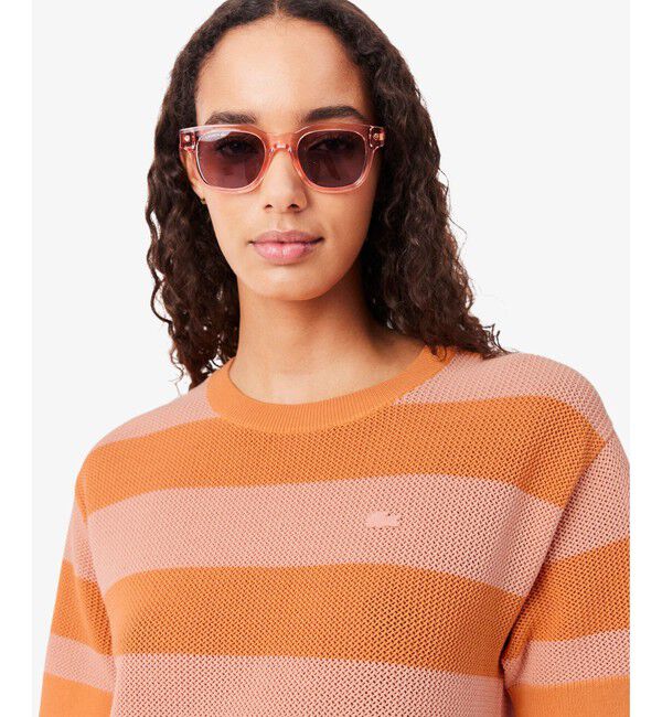 LACOSTE「ボーダーメッシュニットドレス / ニットワンピース」|ワンピース|