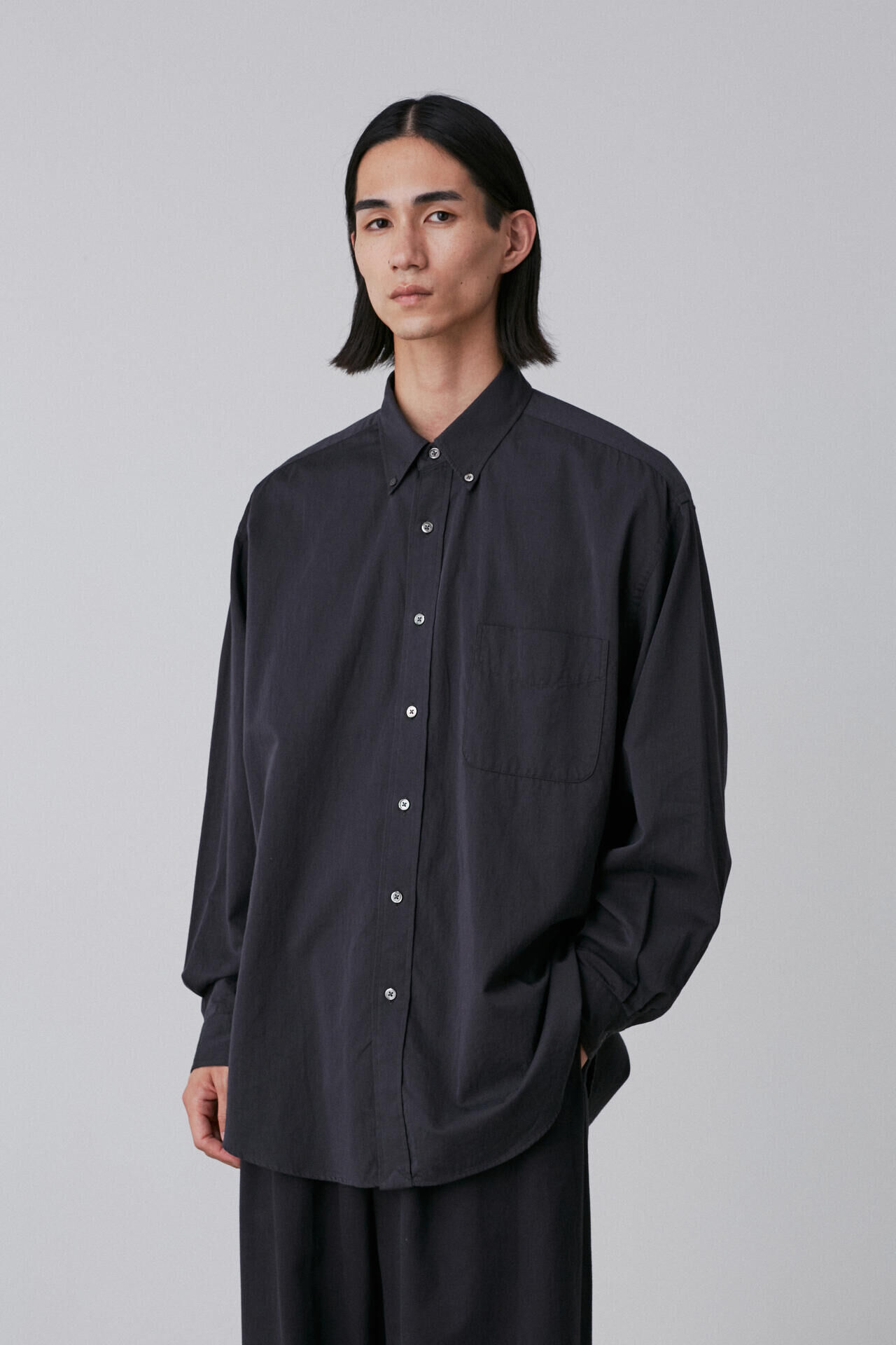 YLEVE 「Ｙ / ORGANIC COTTON WASHER SATIN SHIRT」|シャツ・ブラウス|ネイビー