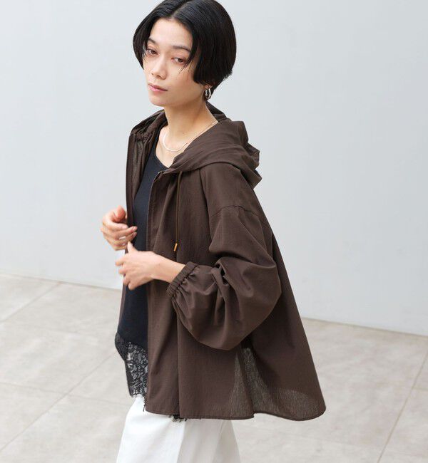 UNITED ARROWS green label relaxing「［size SHORTあり］フード ギャザー シャツ  UVカット 通気性 吸水速乾」|シャツ・ブラウス|DK.BROWN