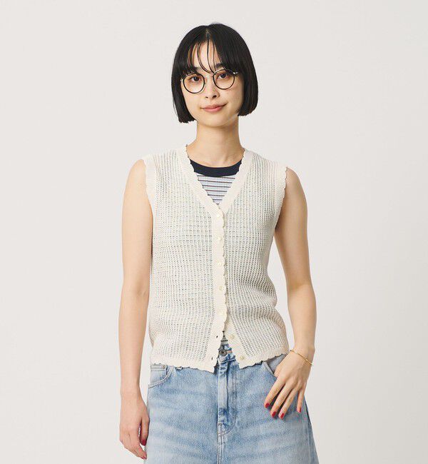 BEAUTY&YOUTH UNITED ARROWS「スカラップ Vネック メッシュ ニットベスト」|ベスト・ジレ|OFF WHITE
