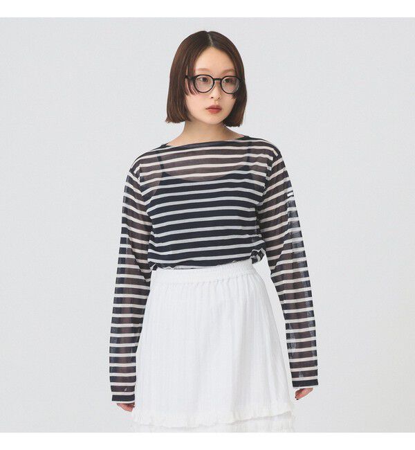 Ray BEAMS 「ORCIVAL / シースルー ボーダー ロングスリーブ カットソー」|Tシャツ・カットソー|NAVY