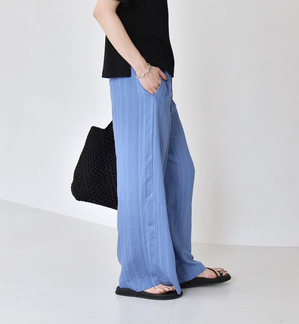 quaranciel「quaranciel:〈手洗い可能〉ストライプ ドロスト イージー ワイド パンツ」|その他|ブルー