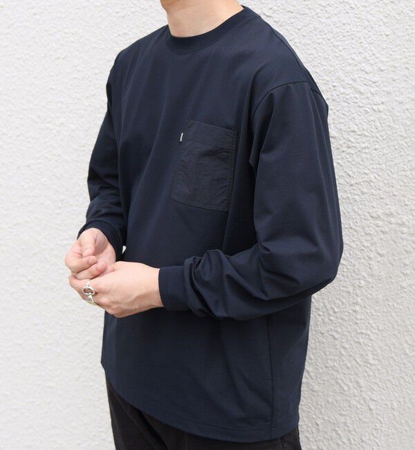 SHIPS any「【WEB限定】SHIPS any:〈撥水加工〉リラックス ナイロンポケット クルーネック Tシャツ(ロンT)◆」|Tシャツ・カットソー|