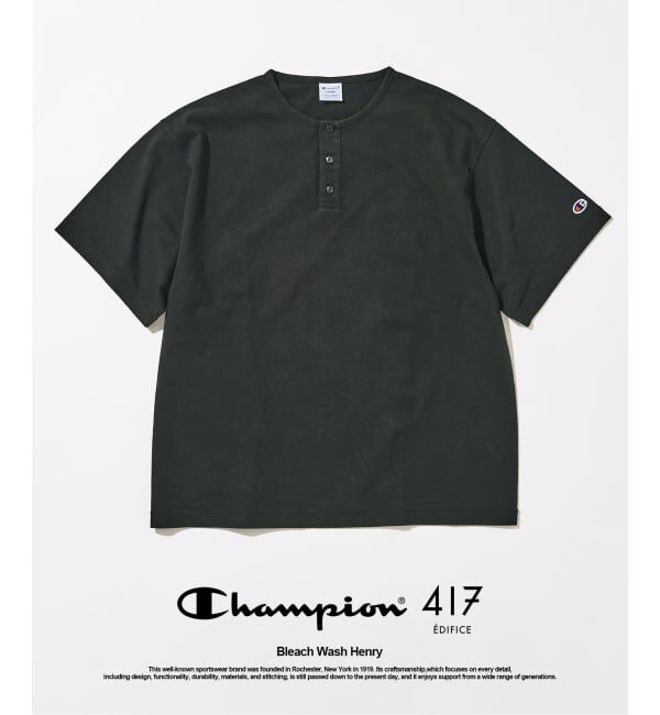 417 EDIFICE「CHAMPION / チャンピオン 417別注 Bleach Wash ヘンリー」|Tシャツ・カットソー|ブラック