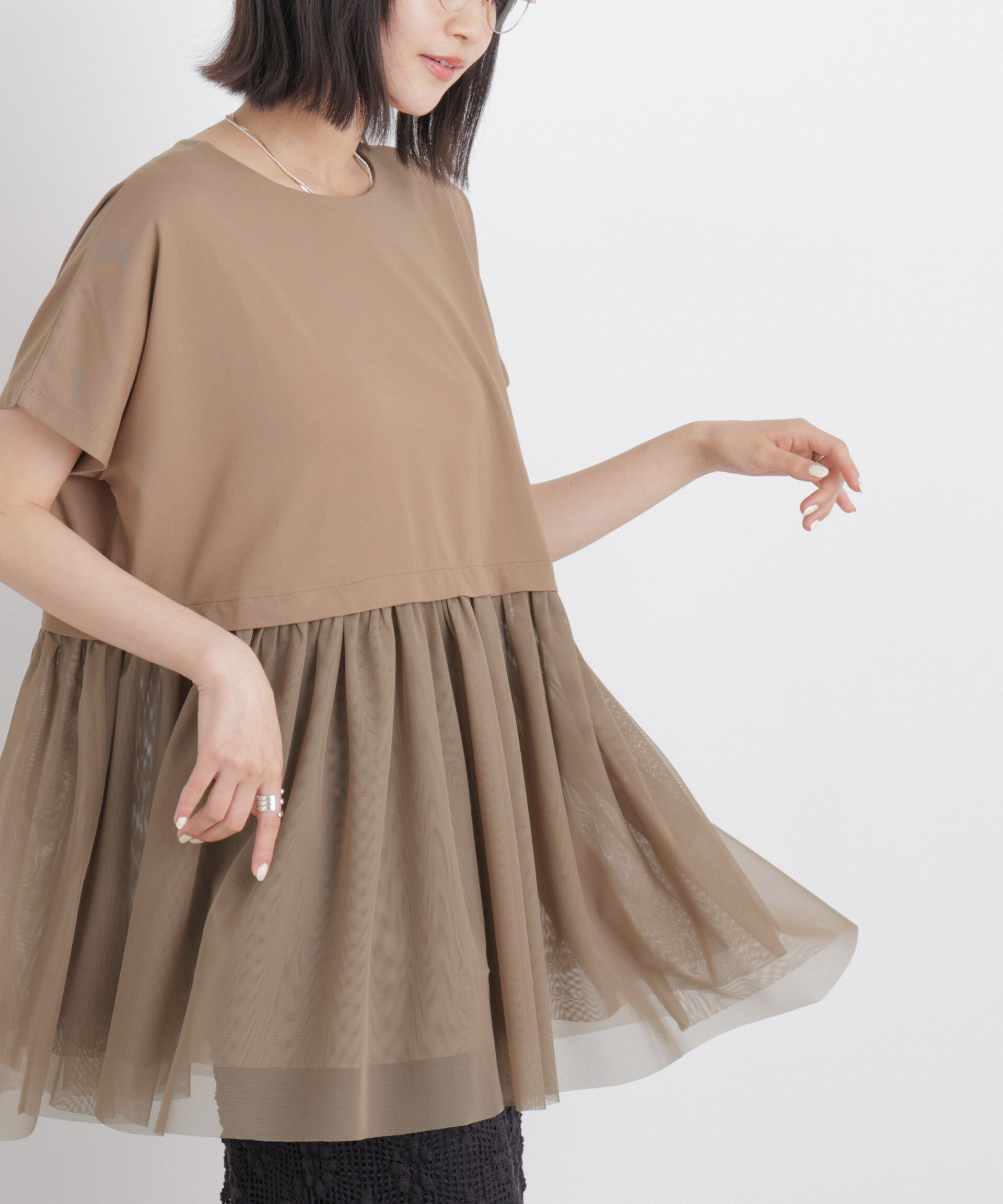 nano･universe「チュールドッキングカットトップス」|Tシャツ・カットソー|