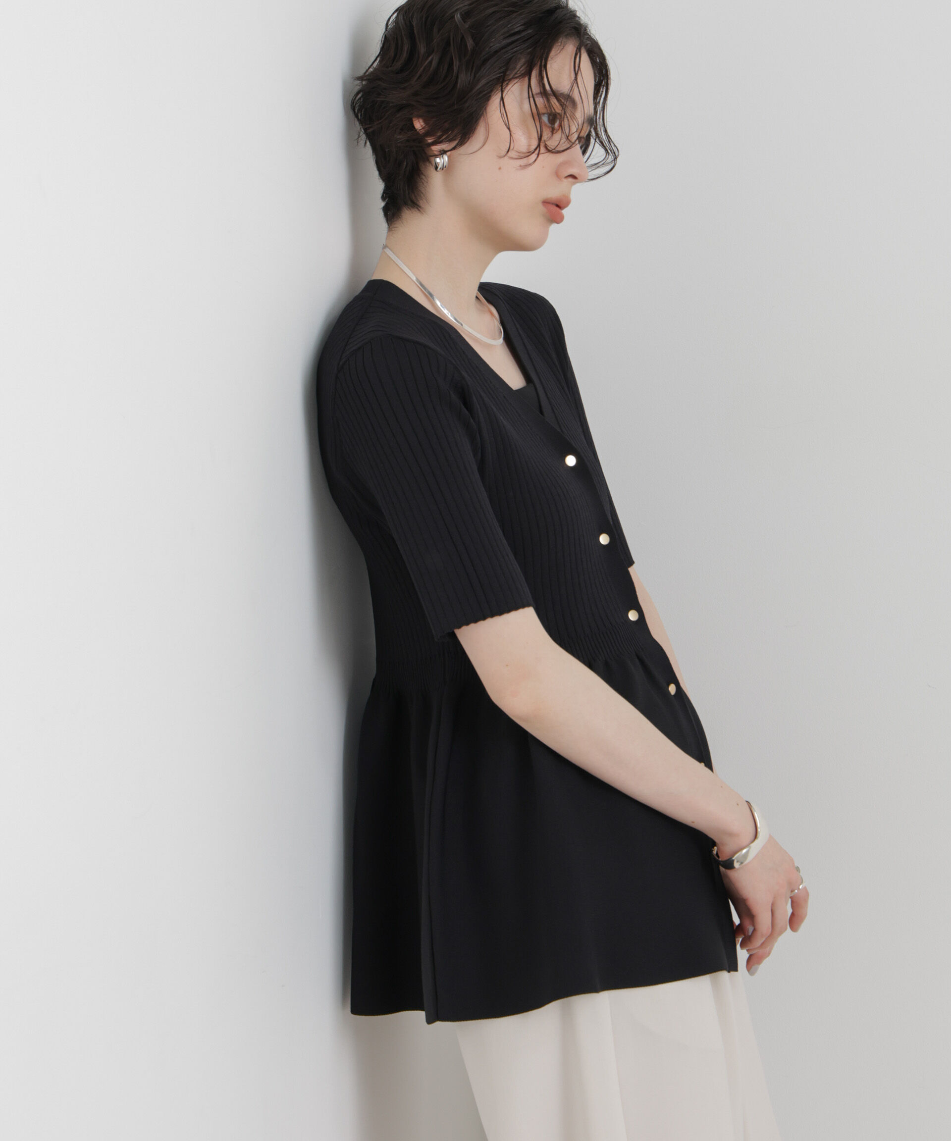 NANO universe「SUMMER VEIL KNIT ペプラムニットカーディガン」|ニット・セーター|
