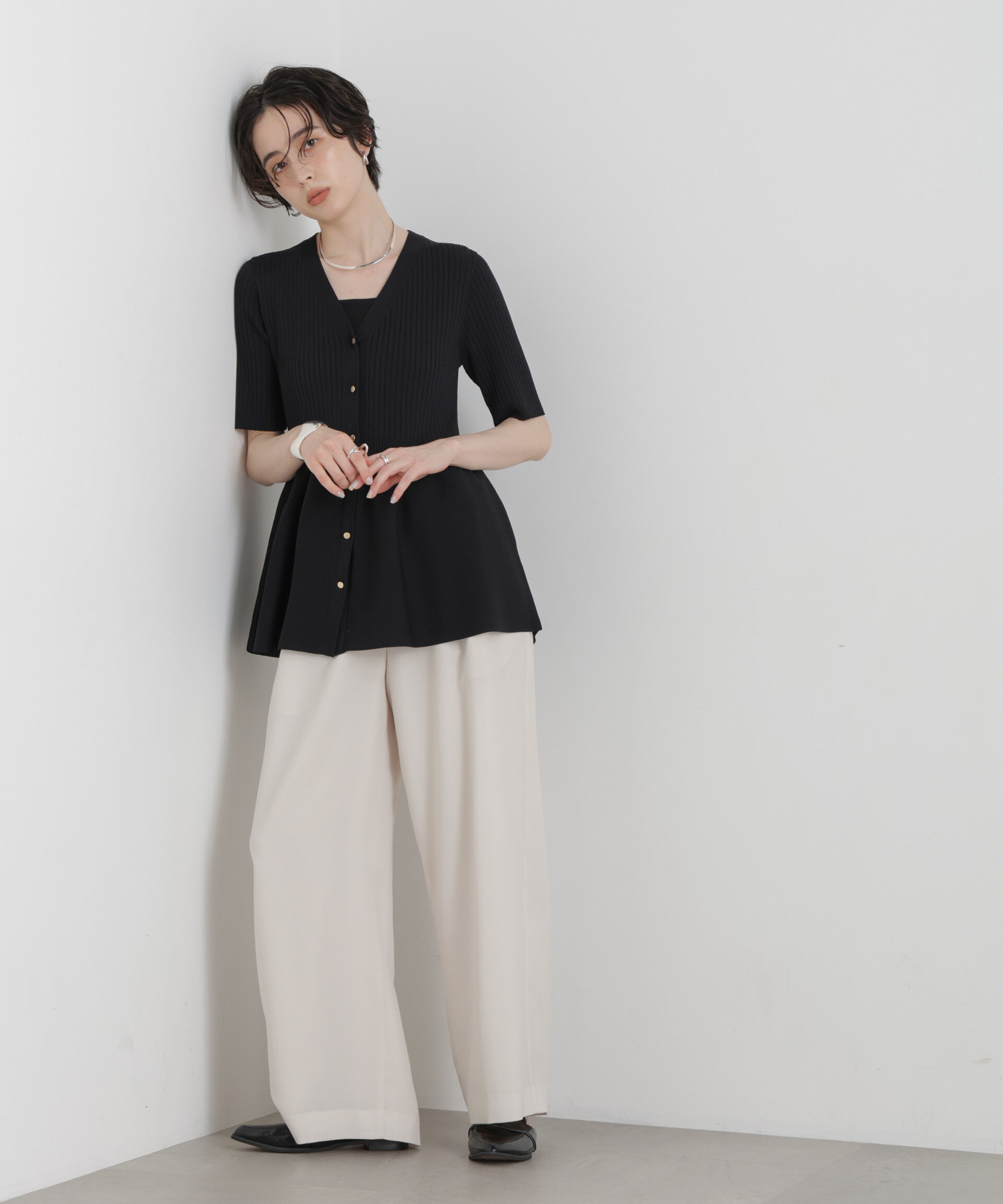 NANO universe「SUMMER VEIL KNIT ペプラムニットカーディガン」|ニット・セーター|
