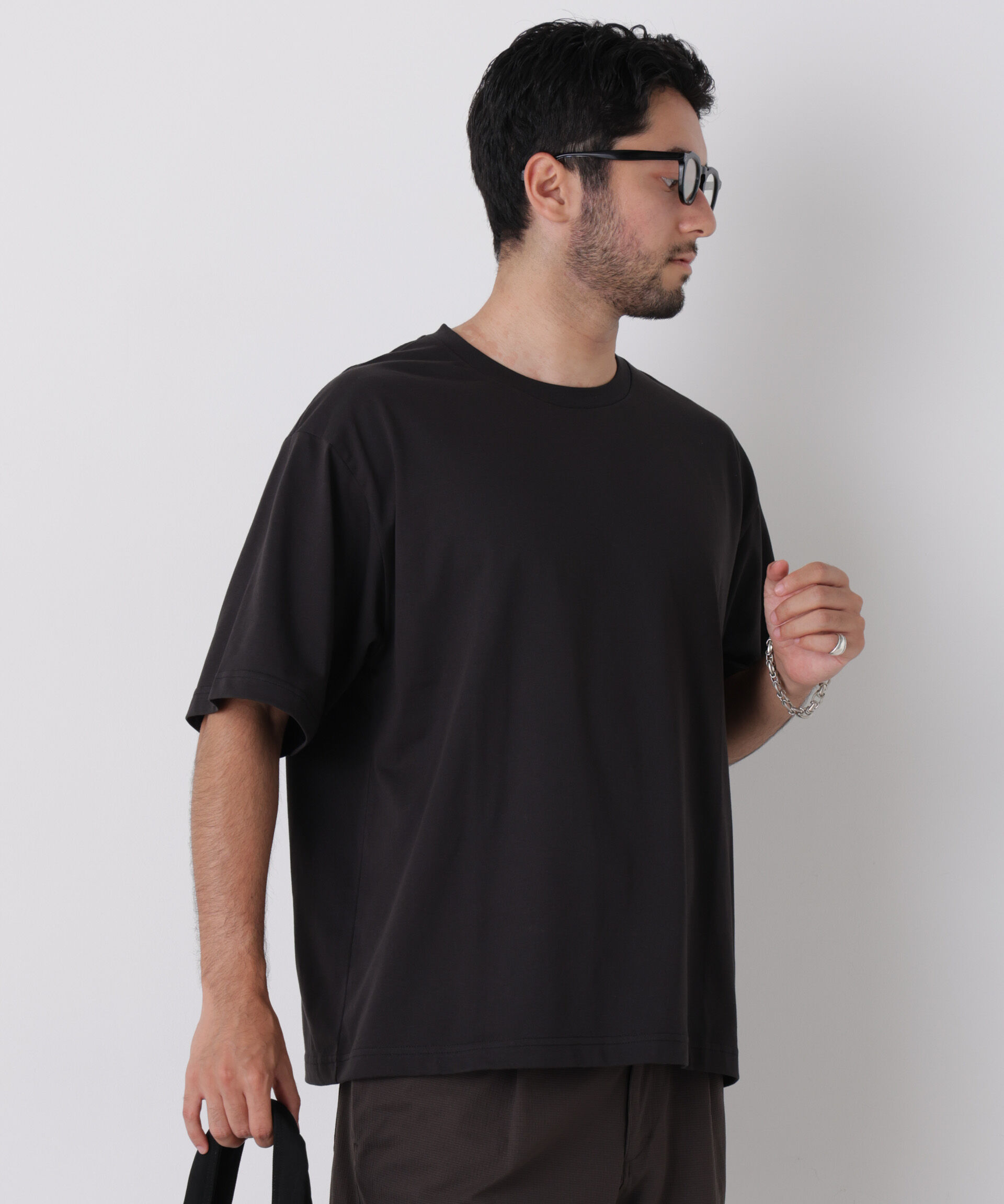 NANO universe「WEB限定/USAコットン&times;COOLMAX(R)ワイドTシャツ 半袖」|Tシャツ・カットソー|ブラック