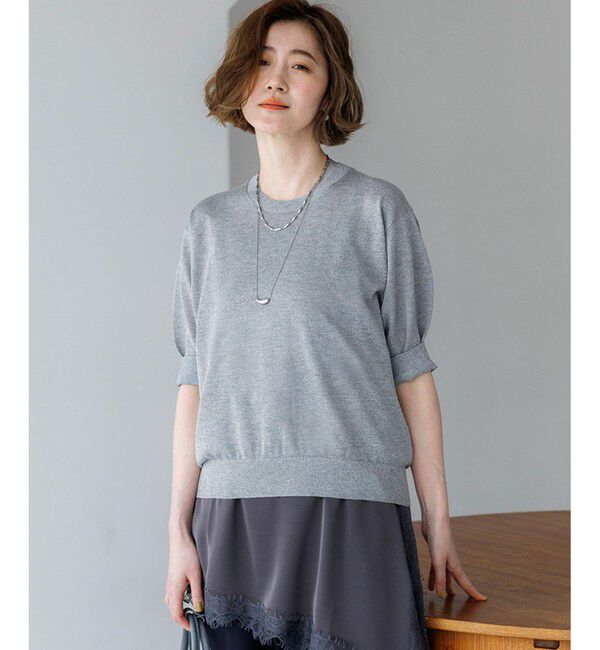 23区「オータムメタリック パフスリーブ ニット Tシャツ」|ニット・セーター|シルバー系