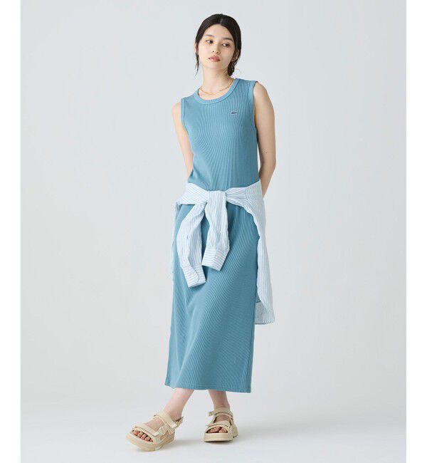 LACOSTE「ノースリーブ ロングリブニットドレス / リブニットワンピース」|ワンピース|グレイッシュブルー