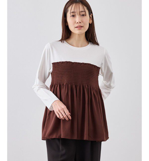 Rope&rsquo;Picnic「シャーリングドッキングロングスリーブカットソー/リンクコーデ」|Tシャツ・カットソー|