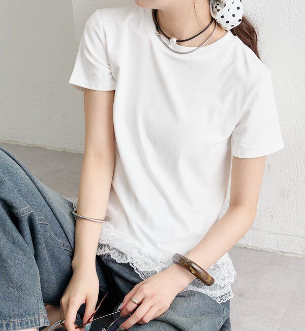  「裾レースドッキングTシャツ」|Tシャツ・カットソー|