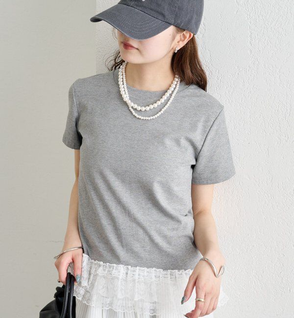  「裾レースドッキングTシャツ」|Tシャツ・カットソー|