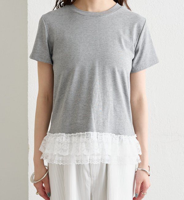  「裾レースドッキングTシャツ」|Tシャツ・カットソー|