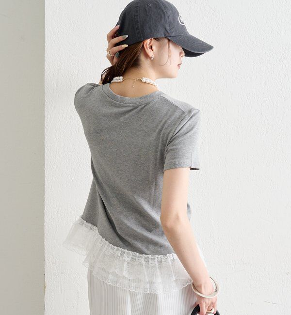  「裾レースドッキングTシャツ」|Tシャツ・カットソー|