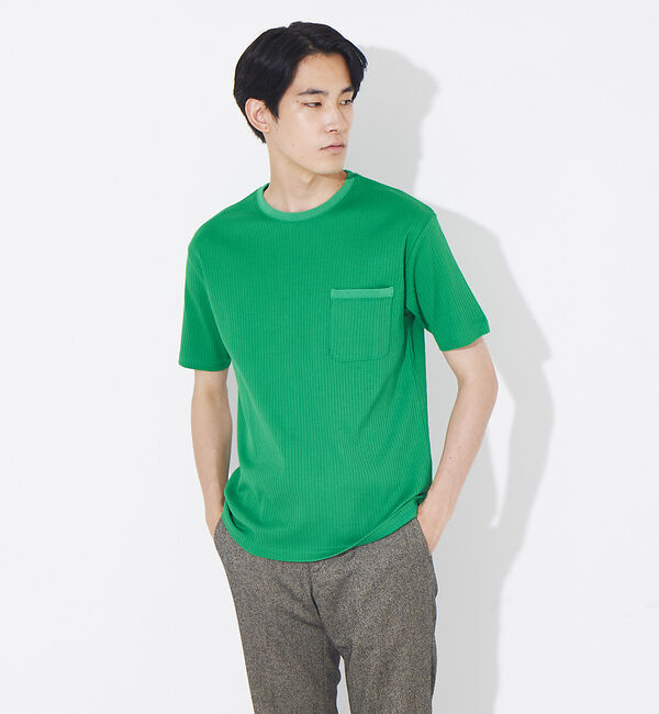 ABAHOUSE「ULTIMA 針抜き フライス クルーネック 半袖 ポケット Tシャツ」|Tシャツ・カットソー|グリーン