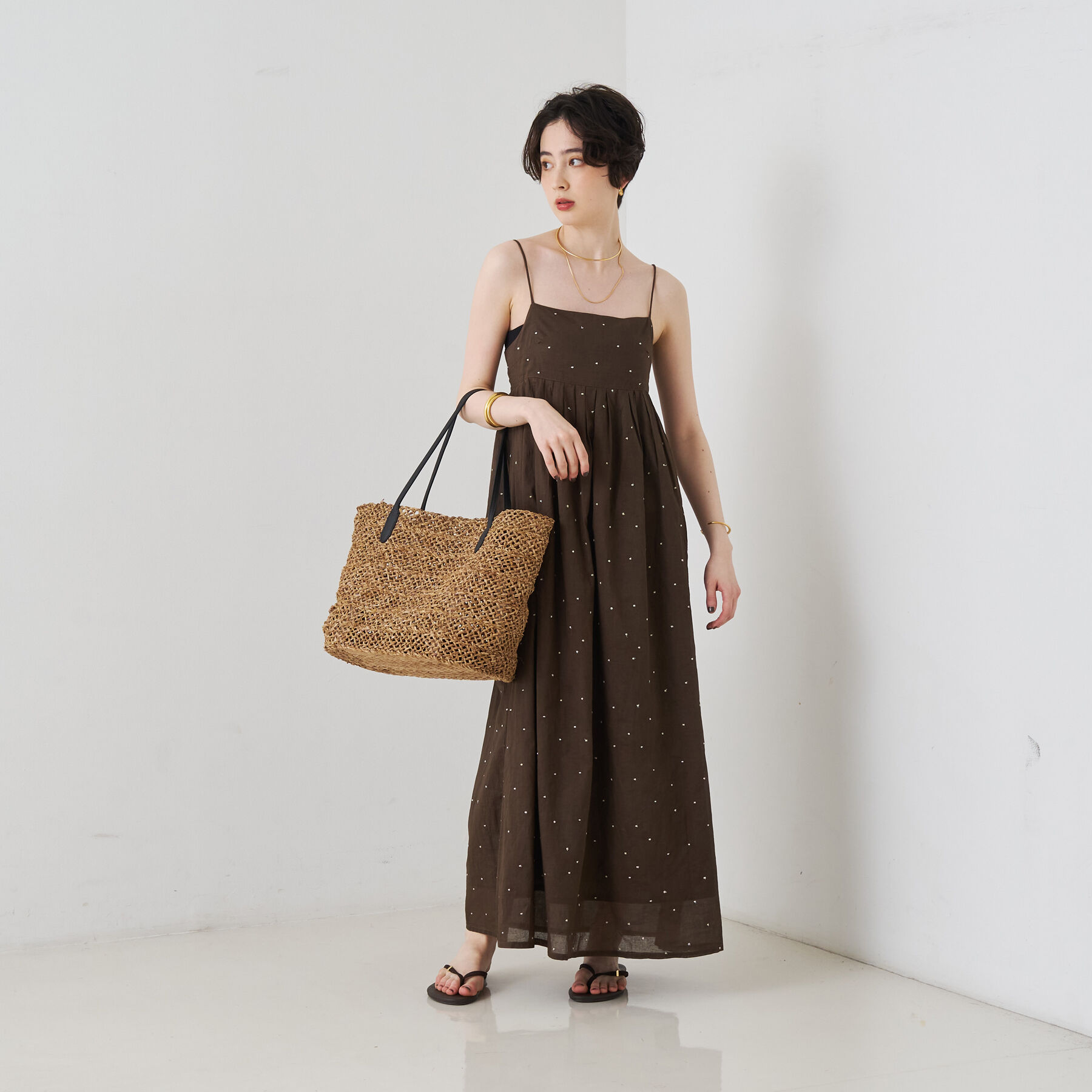 Rouge vif「【2026SS新作/人気追加】インドドット刺繍キャミワンピース/長さ調節可能」|ワンピース|