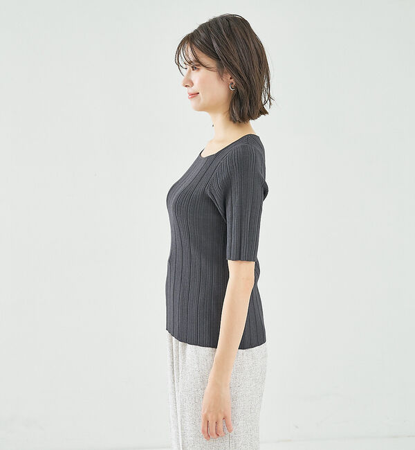 abahouse mavie「【アンサンブル対応】麻タッチリブスクエアネックプルオーバー」|ニット・セーター|