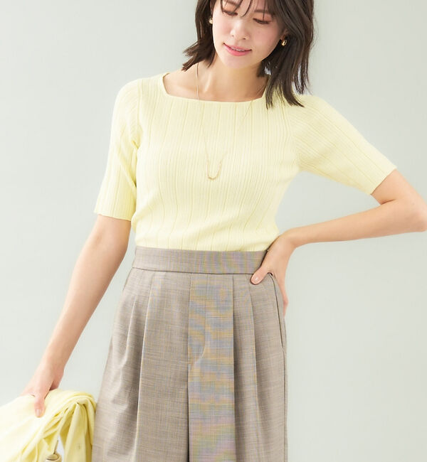 abahouse mavie「【アンサンブル対応】麻タッチリブスクエアネックプルオーバー」|ニット・セーター|