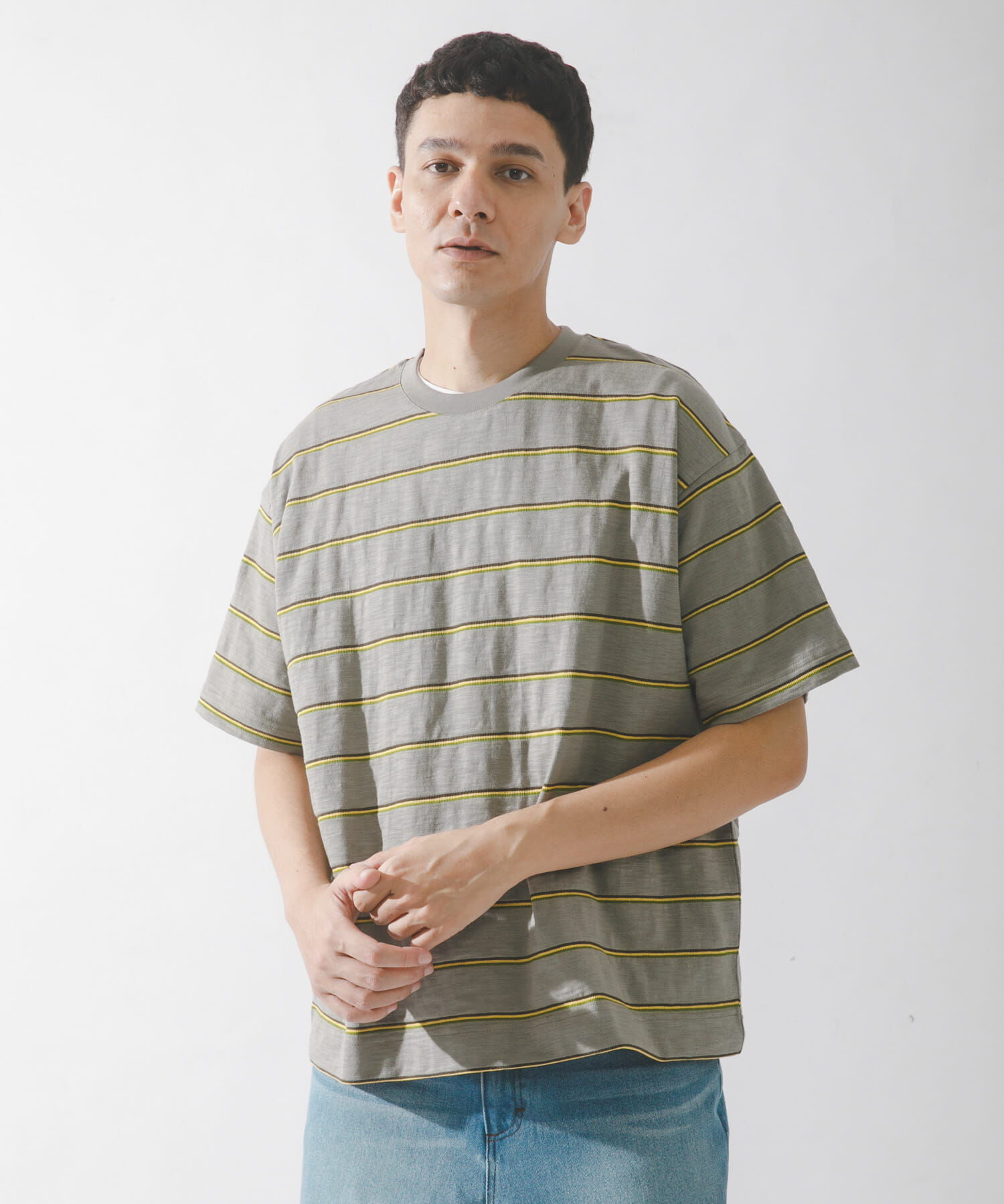 Sonny Label 「スラブ天竺ボーダーショートスリーブTシャツ」|Tシャツ・カットソー|グレー系その他