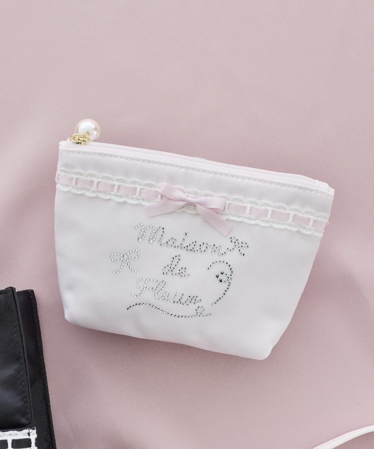 Maison de FLEUR「サテンレースビジューロゴポーチ」|ポーチ|ピンク