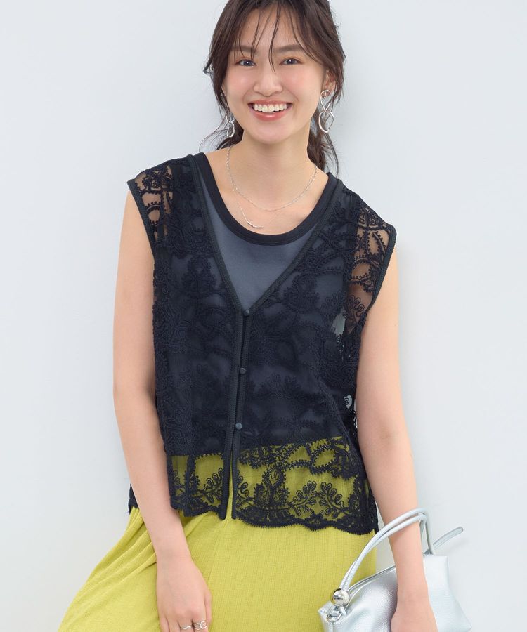 Green Parks「レース刺繍ベスト」|ベスト・ジレ|Black