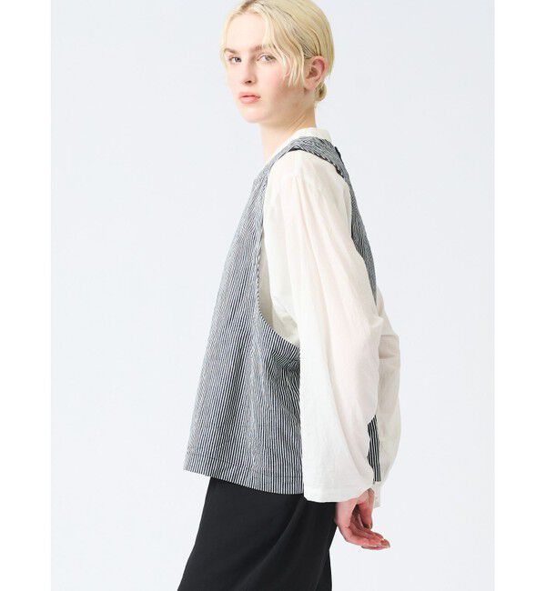 mizuiro ind「mizuiro ind ヒッコリークルーネックショートベスト」|ベスト・ジレ|