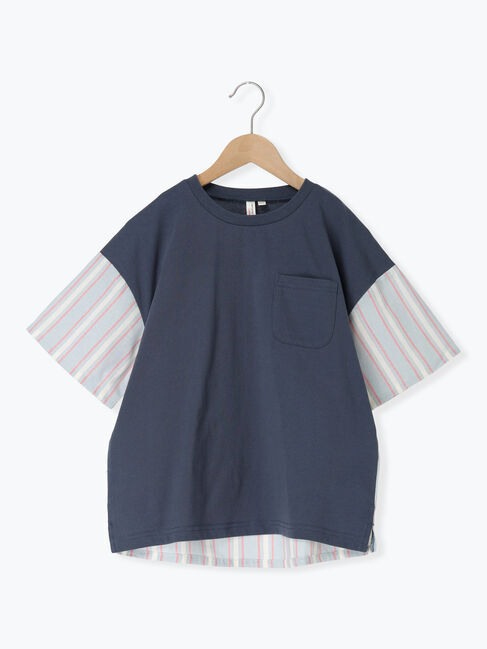 Samansa Mos2 Lagom「【140・150】ストライプ切替Tシャツ」|Tシャツ・カットソー|ミント