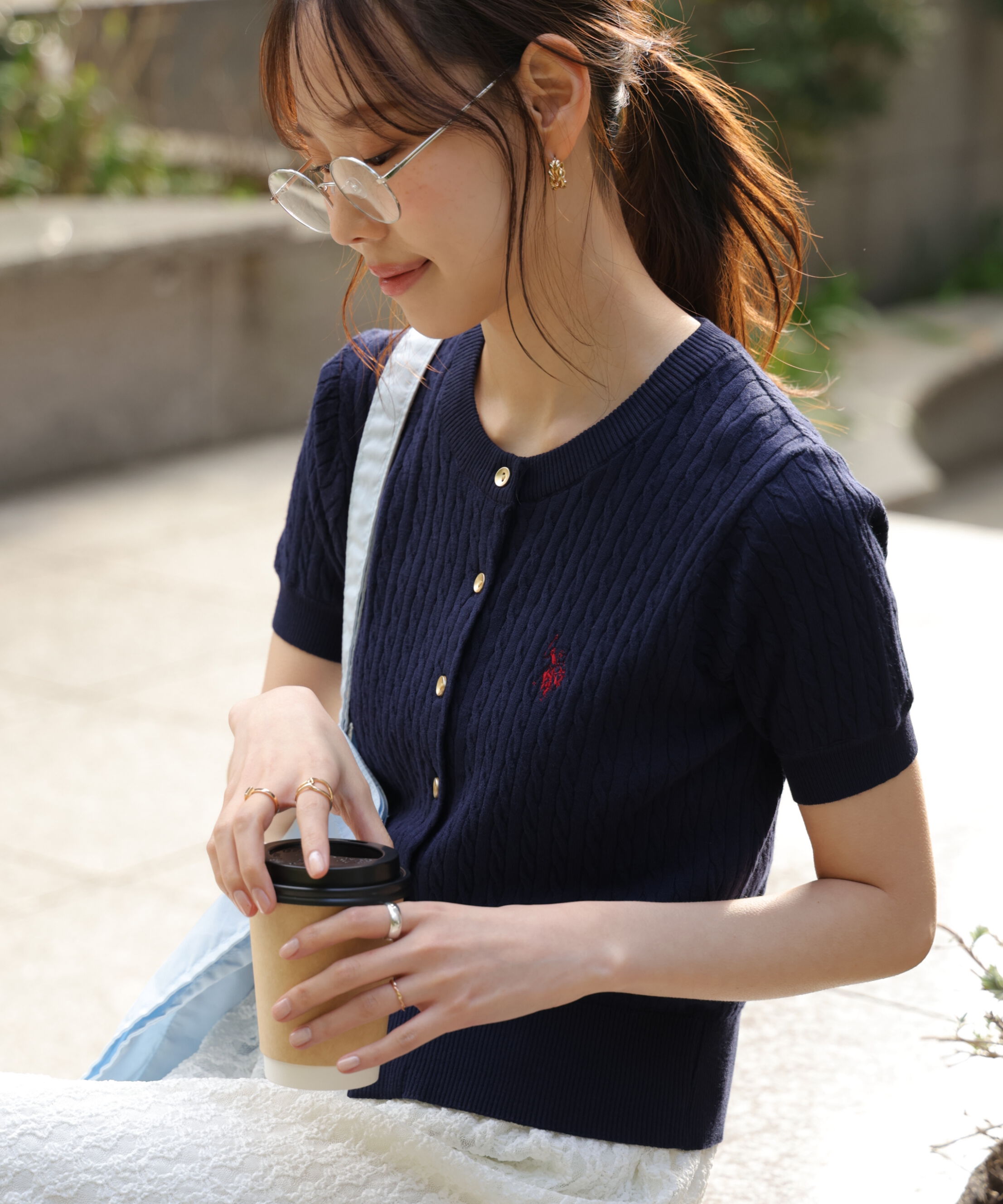  「U.S. POLO ASSN./ユーエスポロアッスン別注／金釦ケーブルカーディガン」|ニット・セーター|ネイビー