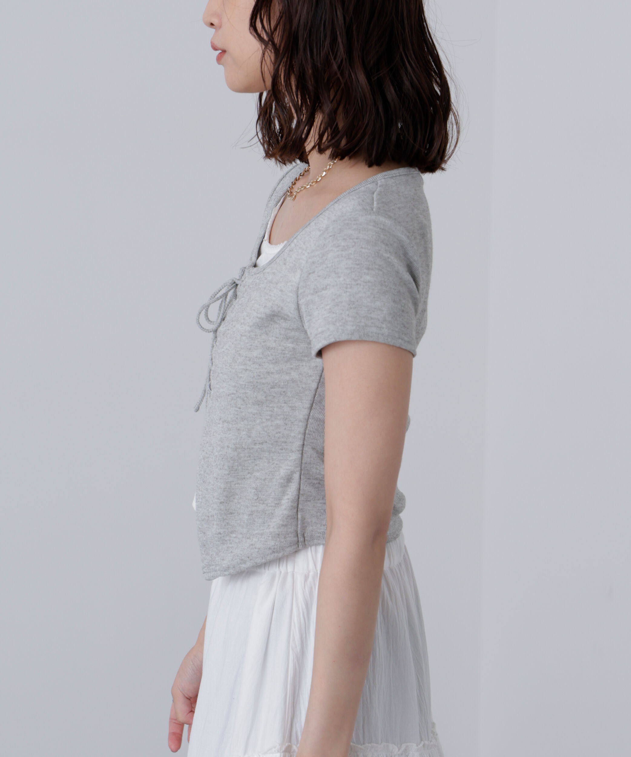  「レースアップレイヤードカットソー」|Tシャツ・カットソー|