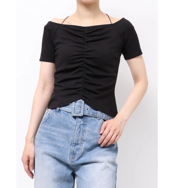 LAGUNAMOON「オフショルギャザーカットソー」|Tシャツ・カットソー|ブラック