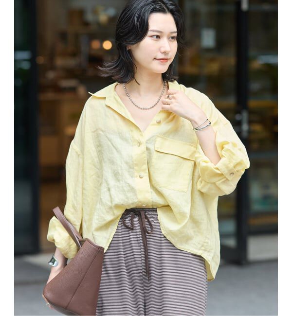 JOURNAL STANDARD「《追加2》リネンレギュラーロールアップシャツ」|シャツ・ブラウス|イエロー A