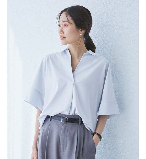 Rope&rsquo;Picnic「【UVカット・接触冷感・イージーケア】スキッパーシャツブラウス」|シャツ・ブラウス|